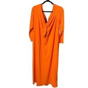 Eloquii Orange Knot Front V-Neck Maxi Dress Long Sleeve Size 22 NWT